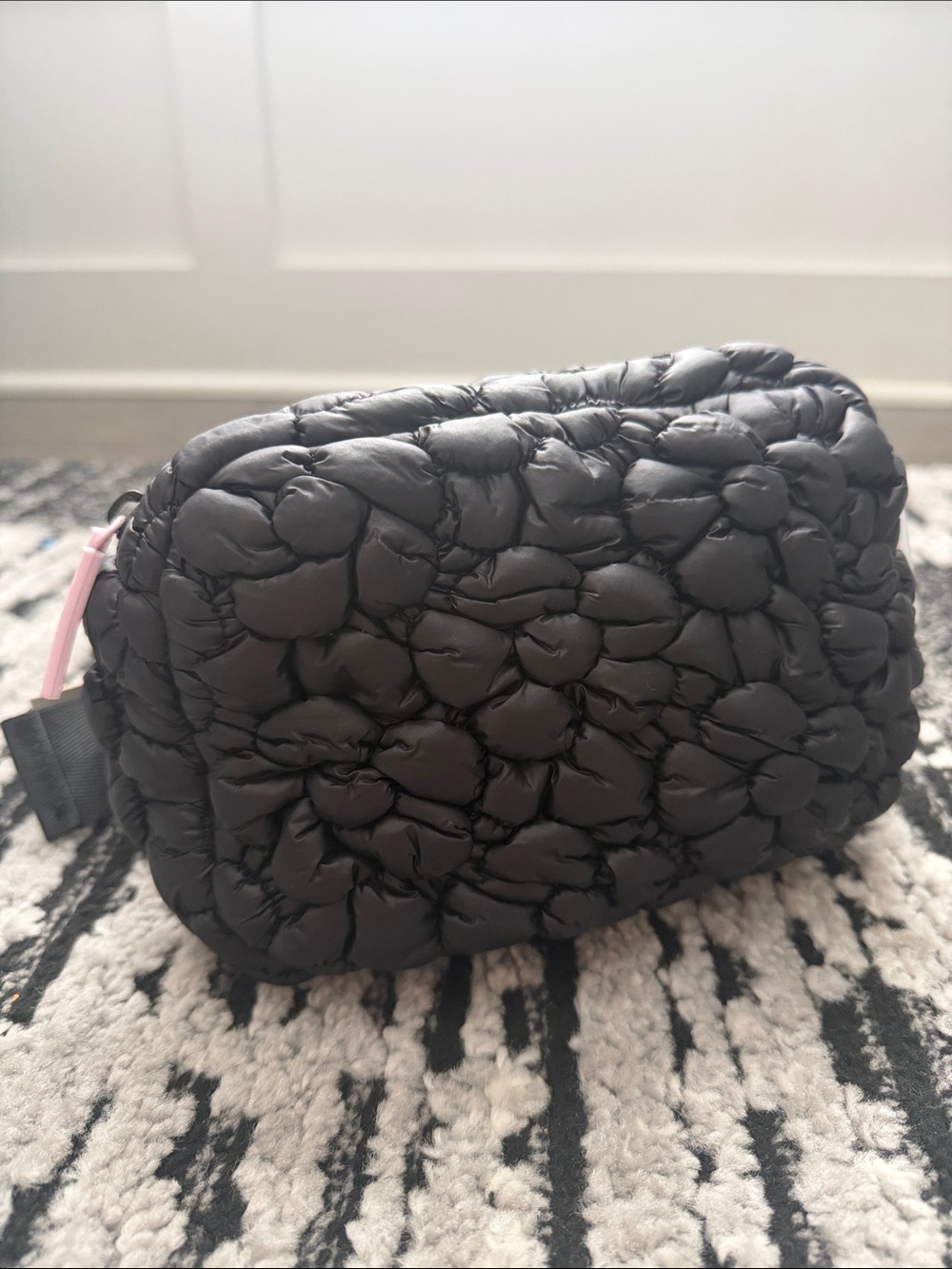 Wildfox Black Quilted Puff Belt Bag with Pink Logo Pull